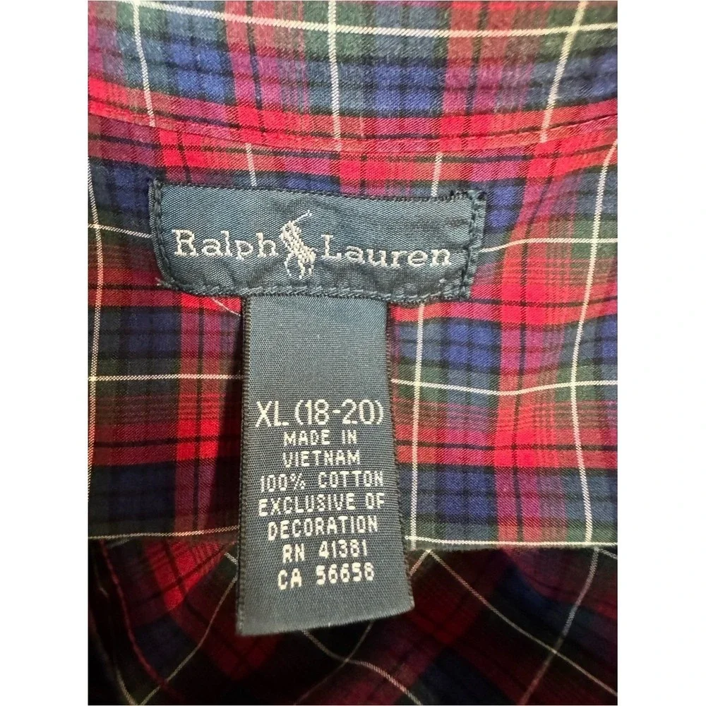 Vintage Ralph Lauren Classic Boys Button Up Shirt XL Preppy Plaid